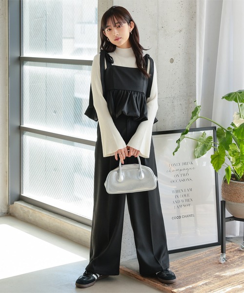 Petitle（プチレ）の「[ 低身長向けサイズ ] 3点セット リブニット × バルーンキャミソール × パンツ（スラックス・レディース・ブラック/ベージュ/チャコール・PM）」の11枚目の写真