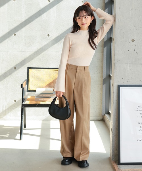 Petitle（プチレ）の「[ 低身長向けサイズ ] 3点セット リブニット × バルーンキャミソール × パンツ（スラックス・レディース・ブラック/ベージュ/チャコール・PM）」の18枚目の写真