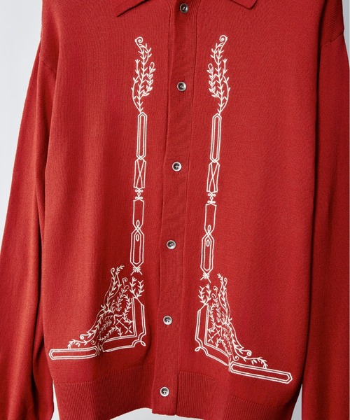 INTER FACTORY（インターファクトリー）の「takumu（MUU STUDIO） - Embroidered shirt cardigan / 刺繍シャツカーディガン（カーディガン/ボレロ・メンズ・ブラック/レッド・3/2）」の8枚目の写真