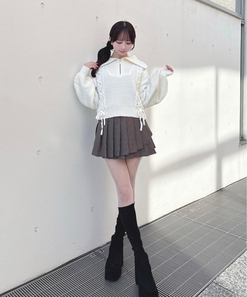 one way（ワンウェイ）の「ハーフジップレーシングニット（ニット/セーター・レディース・ホワイト/ピンク/グレー/サックスブルー・FREE）」の8枚目の写真