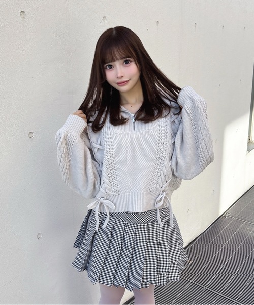 one way（ワンウェイ）の「ハーフジップレーシングニット（ニット/セーター・レディース・ホワイト/ピンク/グレー/サックスブルー・FREE）」の18枚目の写真