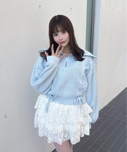 one way（ワンウェイ）の「ハーフジップレーシングニット（ニット/セーター・レディース・ホワイト/ピンク/グレー/サックスブルー・FREE）」の10枚目の写真