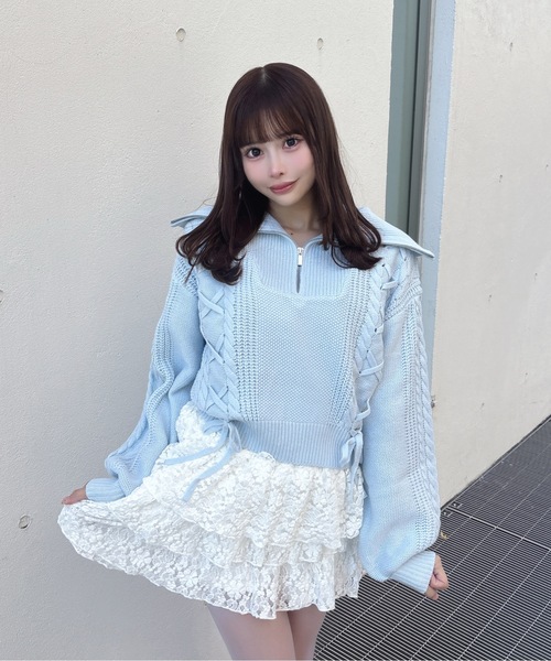 one way（ワンウェイ）の「ハーフジップレーシングニット（ニット/セーター・レディース・ホワイト/ピンク/グレー/サックスブルー・FREE）」の11枚目の写真