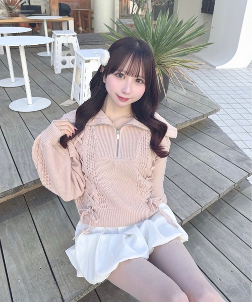 one way（ワンウェイ）の「ハーフジップレーシングニット（ニット/セーター・レディース・ホワイト/ピンク/グレー/サックスブルー・FREE）」の15枚目の写真