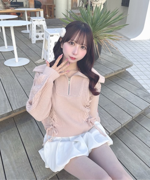 one way（ワンウェイ）の「ハーフジップレーシングニット（ニット/セーター・レディース・ホワイト/ピンク/グレー/サックスブルー・FREE）」の16枚目の写真