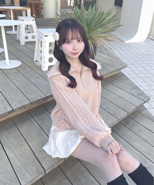 one way（ワンウェイ）の「ハーフジップレーシングニット（ニット/セーター・レディース・ホワイト/ピンク/グレー/サックスブルー・FREE）」の17枚目の写真