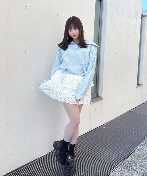 one way（ワンウェイ）の「ハーフジップレーシングニット（ニット/セーター・レディース・ホワイト/ピンク/グレー/サックスブルー・FREE）」の12枚目の写真