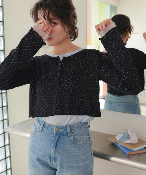titivate（ティティベイト）の「コンパクトヘンリーネックロングスリーブトップス（Tシャツ/カットソー・レディース・グレー/ブラック系その他/アイボリー/ブラック/グレー系その他/ドット・L/M）」の4枚目の写真