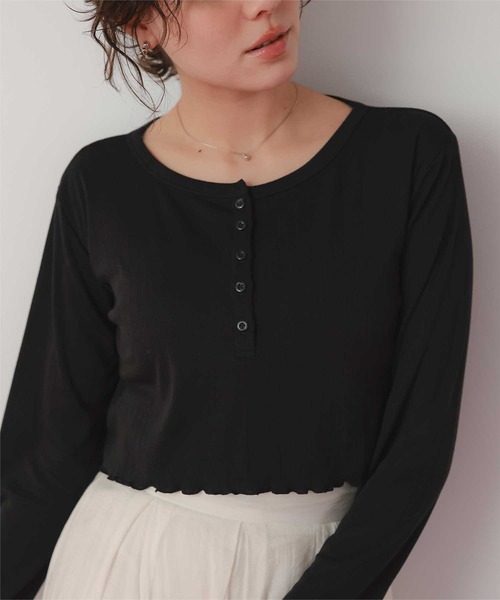 titivate（ティティベイト）の「コンパクトヘンリーネックロングスリーブトップス（Tシャツ/カットソー・レディース・グレー/ブラック系その他/アイボリー/ブラック/グレー系その他/ドット・L/M）」の14枚目の写真