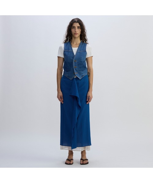 CURRENTAGE（カレンテージ）の「Denim Jilet（ベスト・レディース・ホワイト/インディゴブルー・FREE）」の3枚目の写真