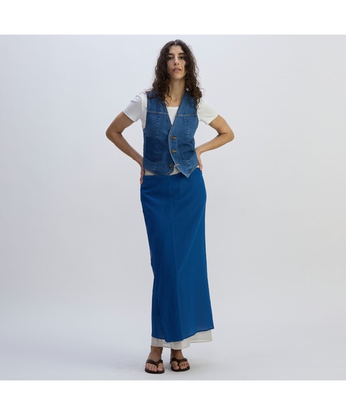 CURRENTAGE（カレンテージ）の「Denim Jilet（ベスト・レディース・ホワイト/インディゴブルー・FREE）」の6枚目の写真