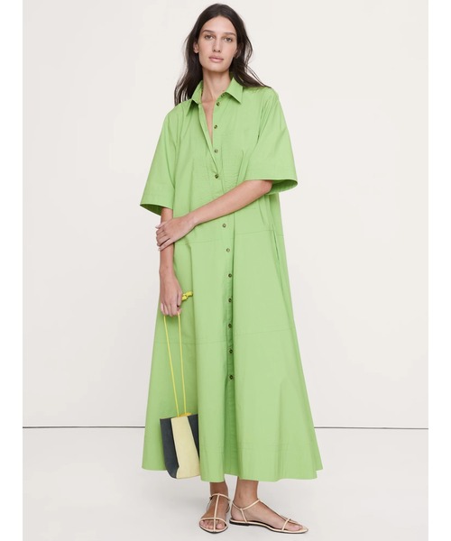 Banana Republic(バナナリパブリック)の「コットン ポプリン トラペーズ マキシ シャツドレス(ワンピース・レディース・レッド系その他/グリーン・L/M/S/XS)」の2枚目の写真