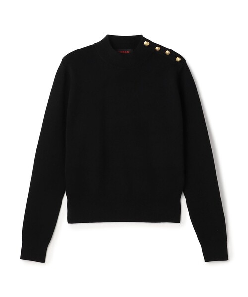 コットンカシミヤ モックネックゴールドボタンプルオーバー（ニット