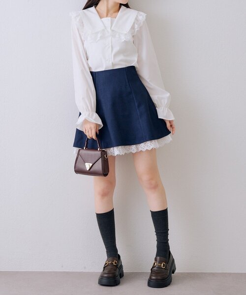 continuer de NICE CLAUP（コンティニューデナイスクラップ）の「【2026SS】【セットアップ対応】裾レースミニスカート（スカート・レディース・ベージュ/ネイビー/チャコールグレー・FREE）」の14枚目の写真
