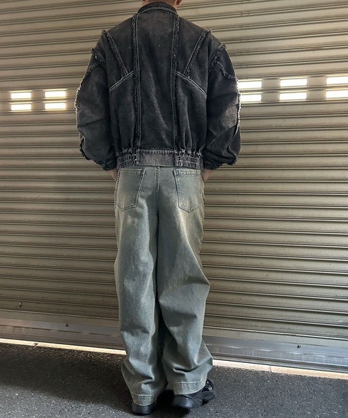 NYLAUS(ナイラス)の「【NYS】2026新作 カットオフデザイン ショート丈 ジップアップ デニムブルゾン デニムジャケット(デニムジャケット・メンズ・ブラック/ブルー・L/M)」の9枚目の写真