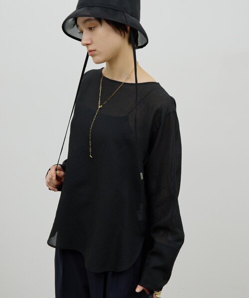 GALLARDAGALANTE(ガリャルダガランテ)の「【手洗い可】ラウンドTガーゼブラウス(シャツ/ブラウス・レディース・ブラック/オフホワイト/イエロー・FREE)」の2枚目の写真