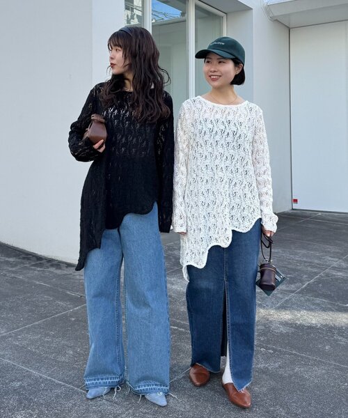 WILLOW（ウィロー）の「【willow】アシメレースチュニック（Tシャツ/カットソー・レディース・ブラック/ホワイト・ONE SIZE）」の6枚目の写真