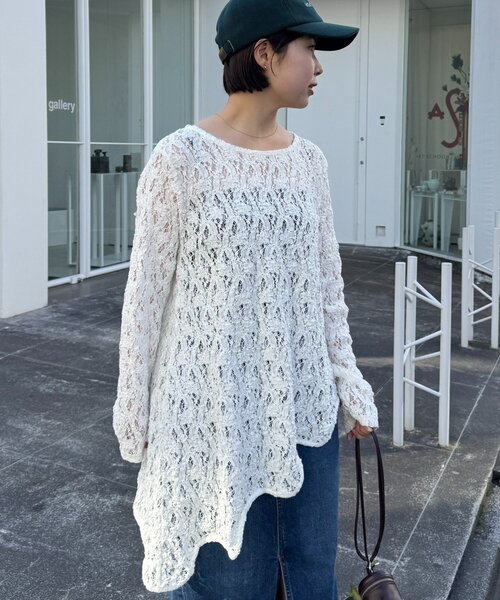 WILLOW（ウィロー）の「【willow】アシメレースチュニック（Tシャツ/カットソー・レディース・ブラック/ホワイト・ONE SIZE）」の7枚目の写真