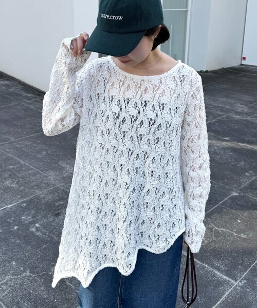 WILLOW（ウィロー）の「【willow】アシメレースチュニック（Tシャツ/カットソー・レディース・ブラック/ホワイト・ONE SIZE）」の8枚目の写真