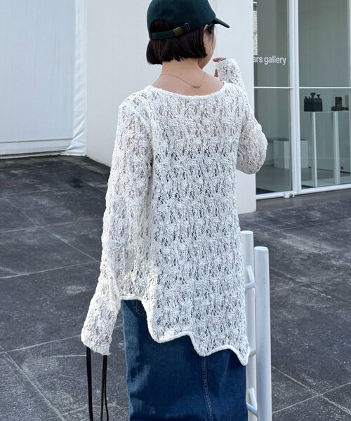 WILLOW（ウィロー）の「【willow】アシメレースチュニック（Tシャツ/カットソー・レディース・ブラック/ホワイト・ONE SIZE）」の9枚目の写真