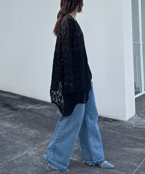 WILLOW（ウィロー）の「【willow】アシメレースチュニック（Tシャツ/カットソー・レディース・ブラック/ホワイト・ONE SIZE）」の18枚目の写真