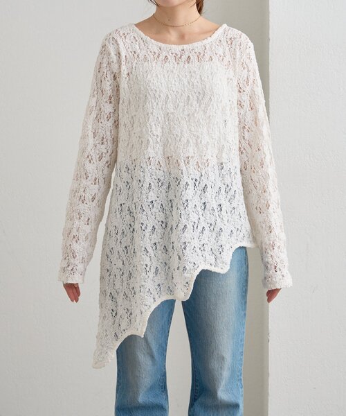 WILLOW（ウィロー）の「【willow】アシメレースチュニック（Tシャツ/カットソー・レディース・ブラック/ホワイト・ONE SIZE）」の19枚目の写真