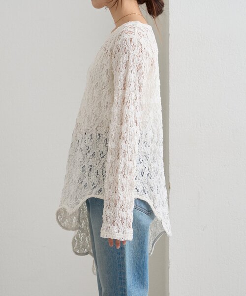 WILLOW（ウィロー）の「【willow】アシメレースチュニック（Tシャツ/カットソー・レディース・ブラック/ホワイト・ONE SIZE）」の20枚目の写真