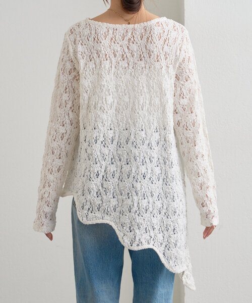 WILLOW（ウィロー）の「【willow】アシメレースチュニック（Tシャツ/カットソー・レディース・ブラック/ホワイト・ONE SIZE）」の21枚目の写真