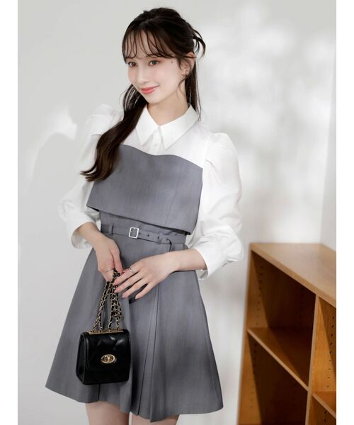 dazzlin（ダズリン）の「2WAYボウタイレイヤードミニワンピース（ワンピース・レディース・ネイビー/ベージュ/チャコールグレー・MEDIUM/SMALL）」の6枚目の写真