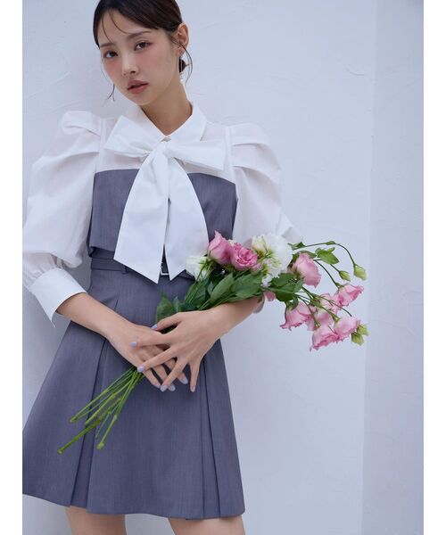 dazzlin（ダズリン）の「2WAYボウタイレイヤードミニワンピース（ワンピース・レディース・ネイビー/ベージュ/チャコールグレー・MEDIUM/SMALL）」の9枚目の写真