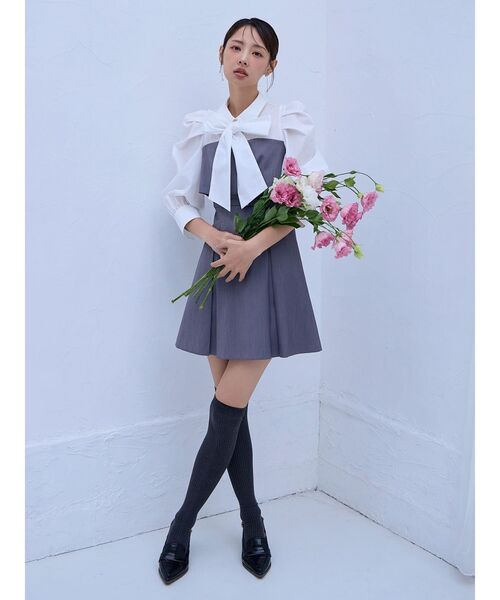 dazzlin（ダズリン）の「2WAYボウタイレイヤードミニワンピース（ワンピース・レディース・ネイビー/ベージュ/チャコールグレー・MEDIUM/SMALL）」の10枚目の写真
