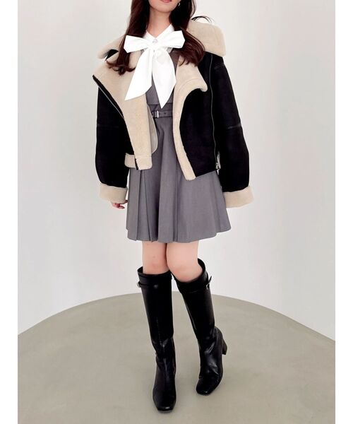 dazzlin（ダズリン）の「2WAYボウタイレイヤードミニワンピース（ワンピース・レディース・ネイビー/ベージュ/チャコールグレー・MEDIUM/SMALL）」の13枚目の写真