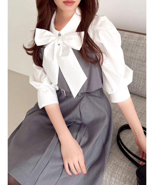 dazzlin（ダズリン）の「2WAYボウタイレイヤードミニワンピース（ワンピース・レディース・ネイビー/ベージュ/チャコールグレー・MEDIUM/SMALL）」の15枚目の写真