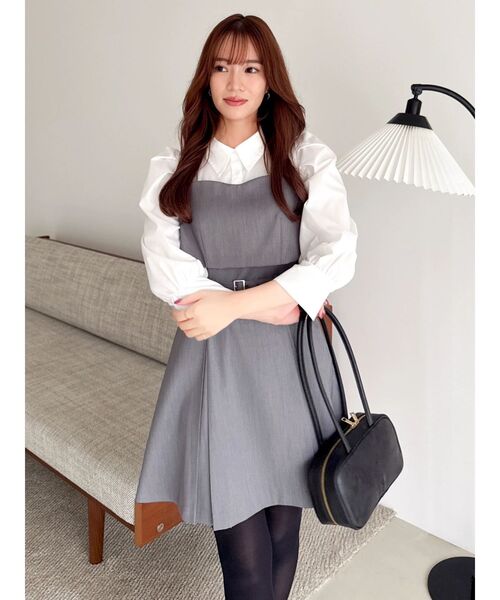 dazzlin（ダズリン）の「2WAYボウタイレイヤードミニワンピース（ワンピース・レディース・ネイビー/ベージュ/チャコールグレー・MEDIUM/SMALL）」の17枚目の写真