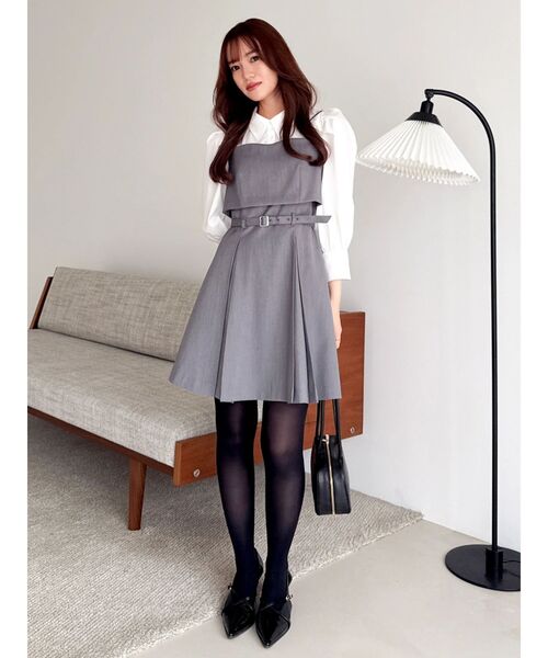 dazzlin（ダズリン）の「2WAYボウタイレイヤードミニワンピース（ワンピース・レディース・ネイビー/ベージュ/チャコールグレー・MEDIUM/SMALL）」の18枚目の写真