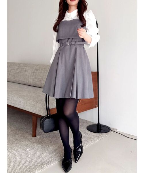 dazzlin（ダズリン）の「2WAYボウタイレイヤードミニワンピース（ワンピース・レディース・ネイビー/ベージュ/チャコールグレー・MEDIUM/SMALL）」の19枚目の写真