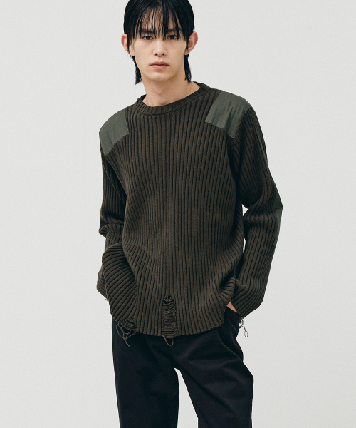 NOIRER(ノイア)の「コットンデミジコンバットニット(カーキ)(ニット/セーター・メンズ・その他・50/48)」の1枚目の写真