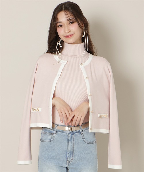 WILLSELECTION（ウィルセレクション）の「バイカラーアンサンブル【ハイネックトップス×カーディガンセット】（カーディガン/ボレロ・レディース・オフホワイト/ベージュ/ピンク/ミント/ブラック・FREE）」の4枚目の写真