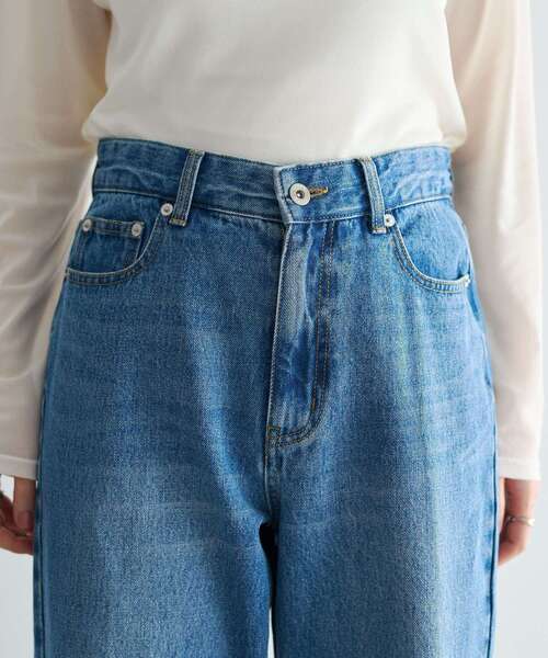 YECCA VECCA（イェッカヴェッカ）の「ORGABITS切替ストレートデニム（デニムパンツ・レディース・インディゴブルー/ライトインディゴブルー・S/M）」の5枚目の写真