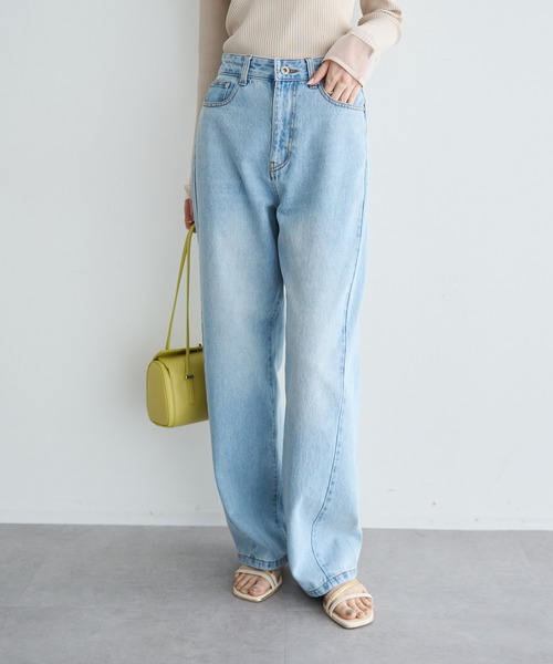 YECCA VECCA（イェッカヴェッカ）の「ORGABITS切替ストレートデニム（デニムパンツ・レディース・インディゴブルー/ライトインディゴブルー・S/M）」の2枚目の写真