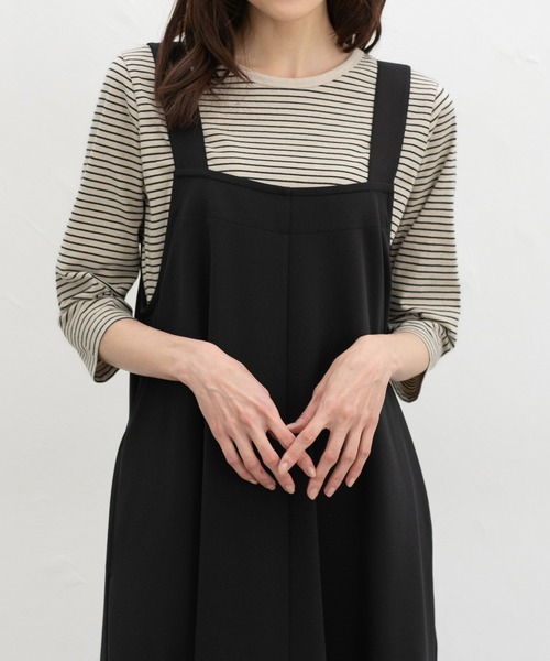 Honeys(ハニーズ)の「【UVカット】7分袖オーガニックボーダーT(Tシャツ/カットソー・レディース・ホワイト×ブルー/ネイビー系1/ホワイト×ネイビー/ピンク系1・L/LL/M/S)」の3枚目の写真