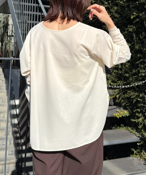 COLLAGE GALLARDAGALANTE(コラージュガリャルダガランテ)の「袖シアー切替ロンT(Tシャツ/カットソー・レディース・ネイビー/ピンク/オフホワイト・FREE)」の7枚目の写真