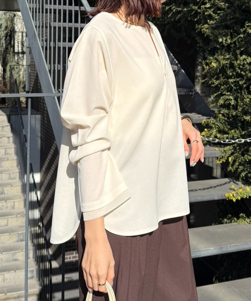 COLLAGE GALLARDAGALANTE(コラージュガリャルダガランテ)の「袖シアー切替ロンT(Tシャツ/カットソー・レディース・ネイビー/ピンク/オフホワイト・FREE)」の8枚目の写真