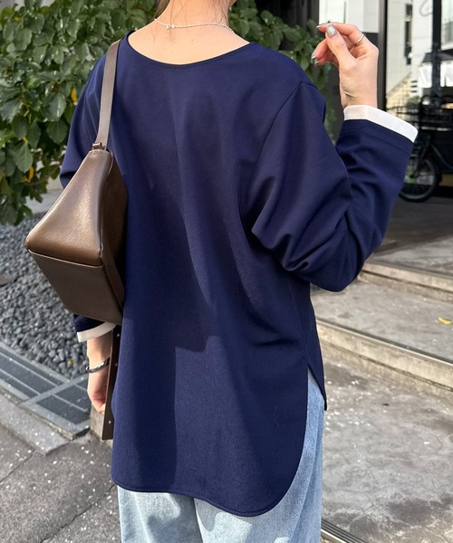 COLLAGE GALLARDAGALANTE(コラージュガリャルダガランテ)の「袖シアー切替ロンT(Tシャツ/カットソー・レディース・ネイビー/ピンク/オフホワイト・FREE)」の14枚目の写真