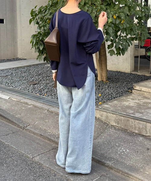 COLLAGE GALLARDAGALANTE(コラージュガリャルダガランテ)の「袖シアー切替ロンT(Tシャツ/カットソー・レディース・ネイビー/ピンク/オフホワイト・FREE)」の15枚目の写真