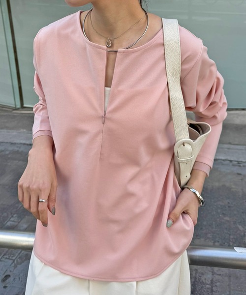 COLLAGE GALLARDAGALANTE(コラージュガリャルダガランテ)の「袖シアー切替ロンT(Tシャツ/カットソー・レディース・ネイビー/ピンク/オフホワイト・FREE)」の18枚目の写真