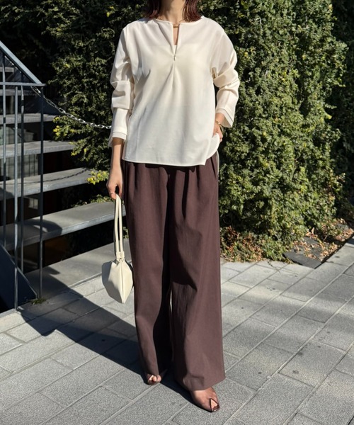 COLLAGE GALLARDAGALANTE(コラージュガリャルダガランテ)の「袖シアー切替ロンT(Tシャツ/カットソー・レディース・ネイビー/ピンク/オフホワイト・FREE)」の5枚目の写真