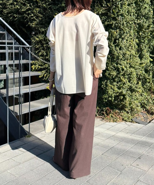 COLLAGE GALLARDAGALANTE(コラージュガリャルダガランテ)の「袖シアー切替ロンT(Tシャツ/カットソー・レディース・ネイビー/ピンク/オフホワイト・FREE)」の10枚目の写真