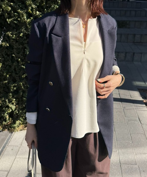 COLLAGE GALLARDAGALANTE(コラージュガリャルダガランテ)の「袖シアー切替ロンT(Tシャツ/カットソー・レディース・ネイビー/ピンク/オフホワイト・FREE)」の12枚目の写真