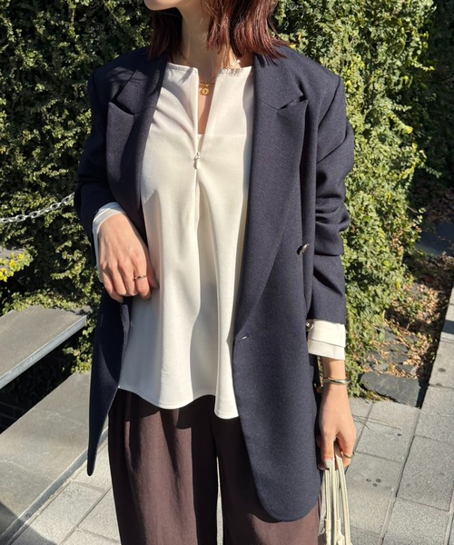 COLLAGE GALLARDAGALANTE(コラージュガリャルダガランテ)の「袖シアー切替ロンT(Tシャツ/カットソー・レディース・ネイビー/ピンク/オフホワイト・FREE)」の13枚目の写真